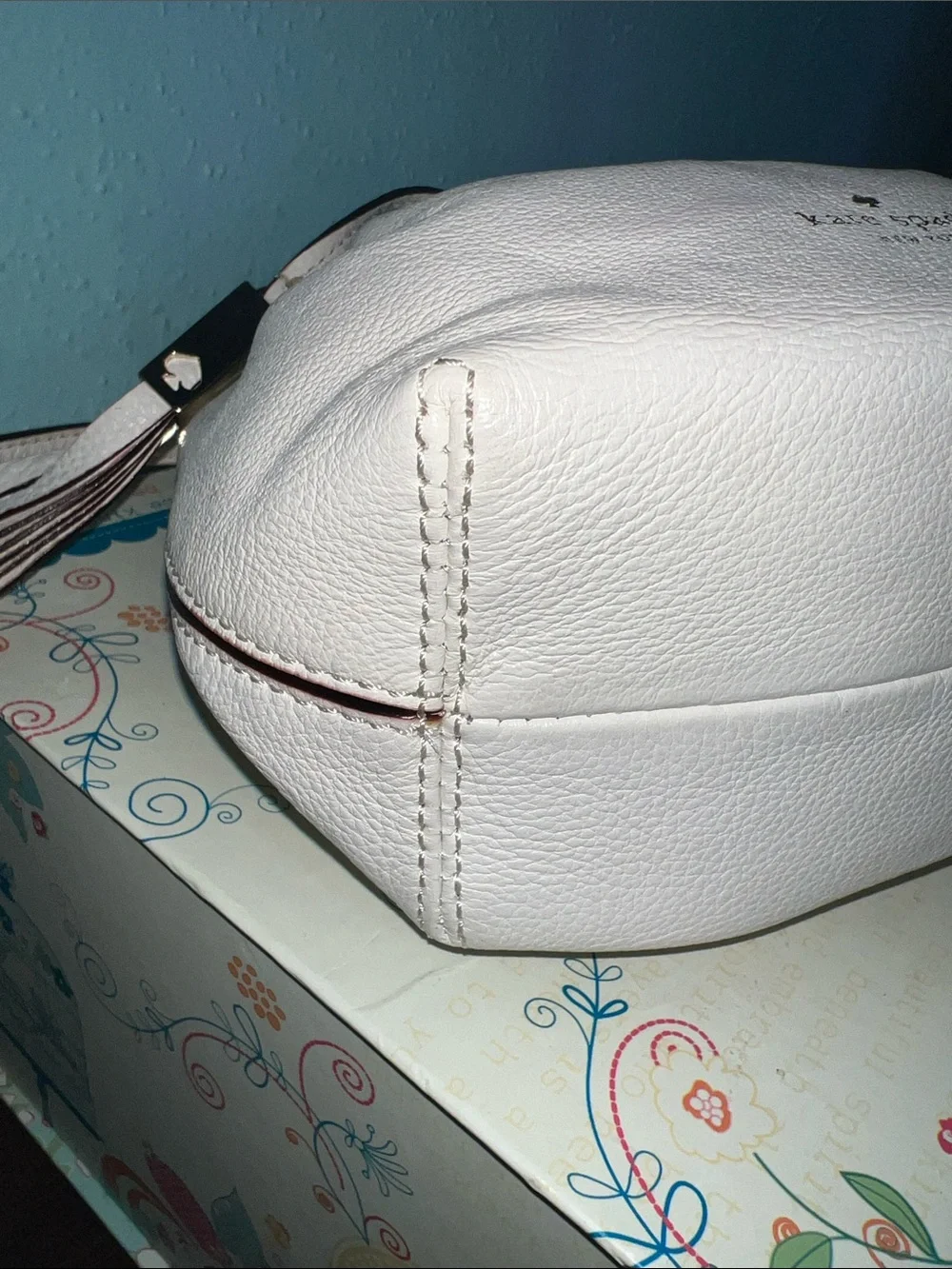 kate spade White Leather Drawstring Bucket Crossbody with Tassels